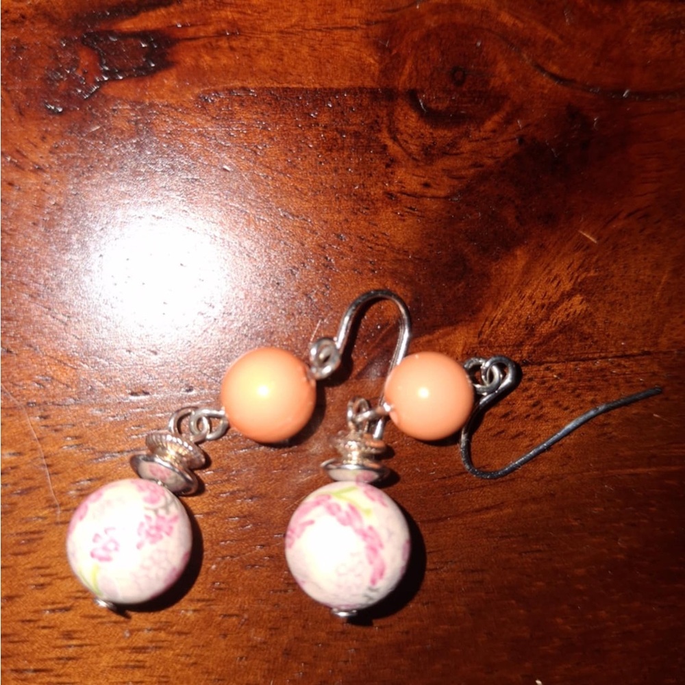 Handcrafted Peach Floral Drop Earrings